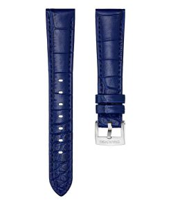 Watch strap 17 mm (0.67") width/Leather with stitching/Blue/Stainless steel