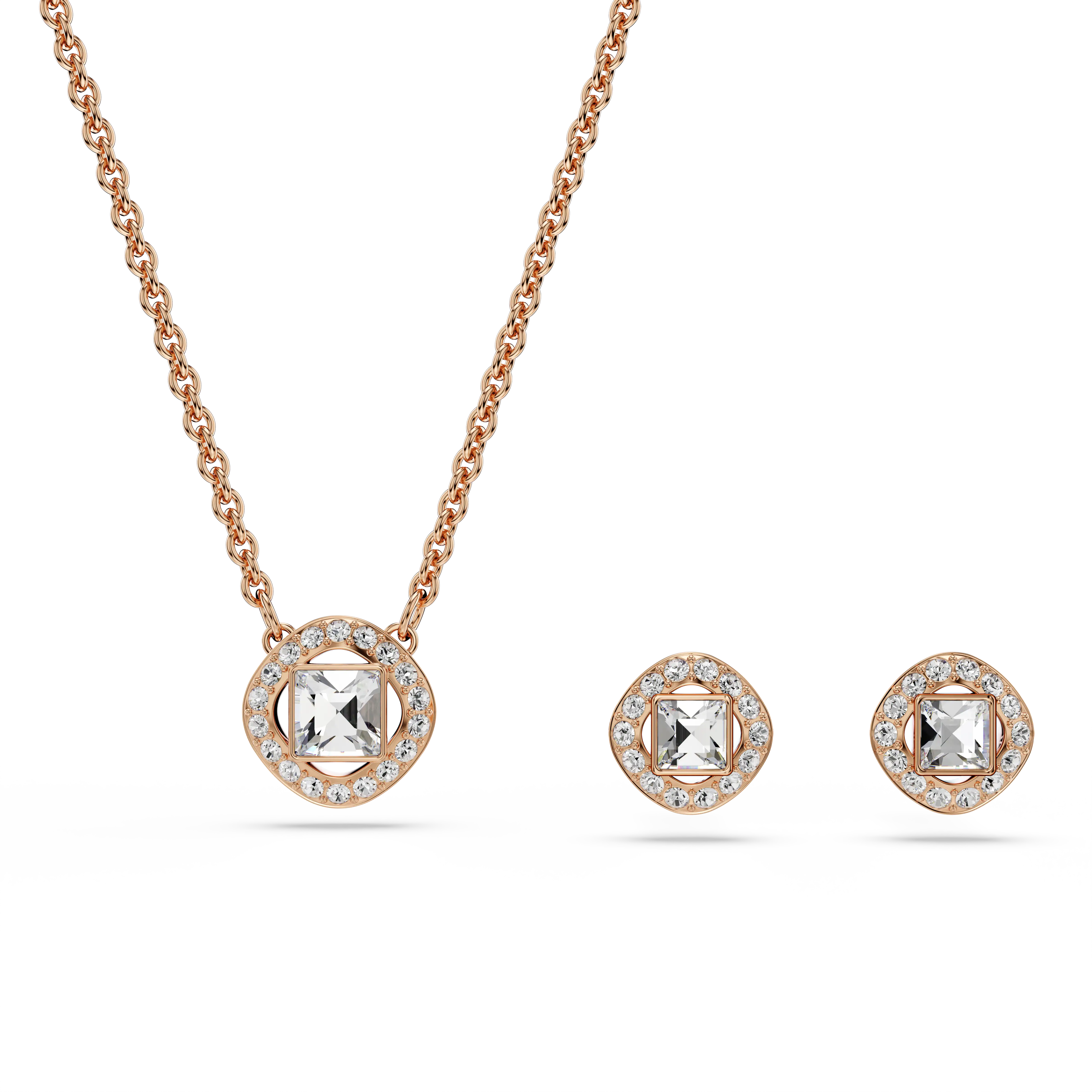 Set Round cut/White/Rose gold-tone plated