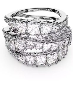 Twist Wrap ring Mixed cuts/White/Rhodium plated