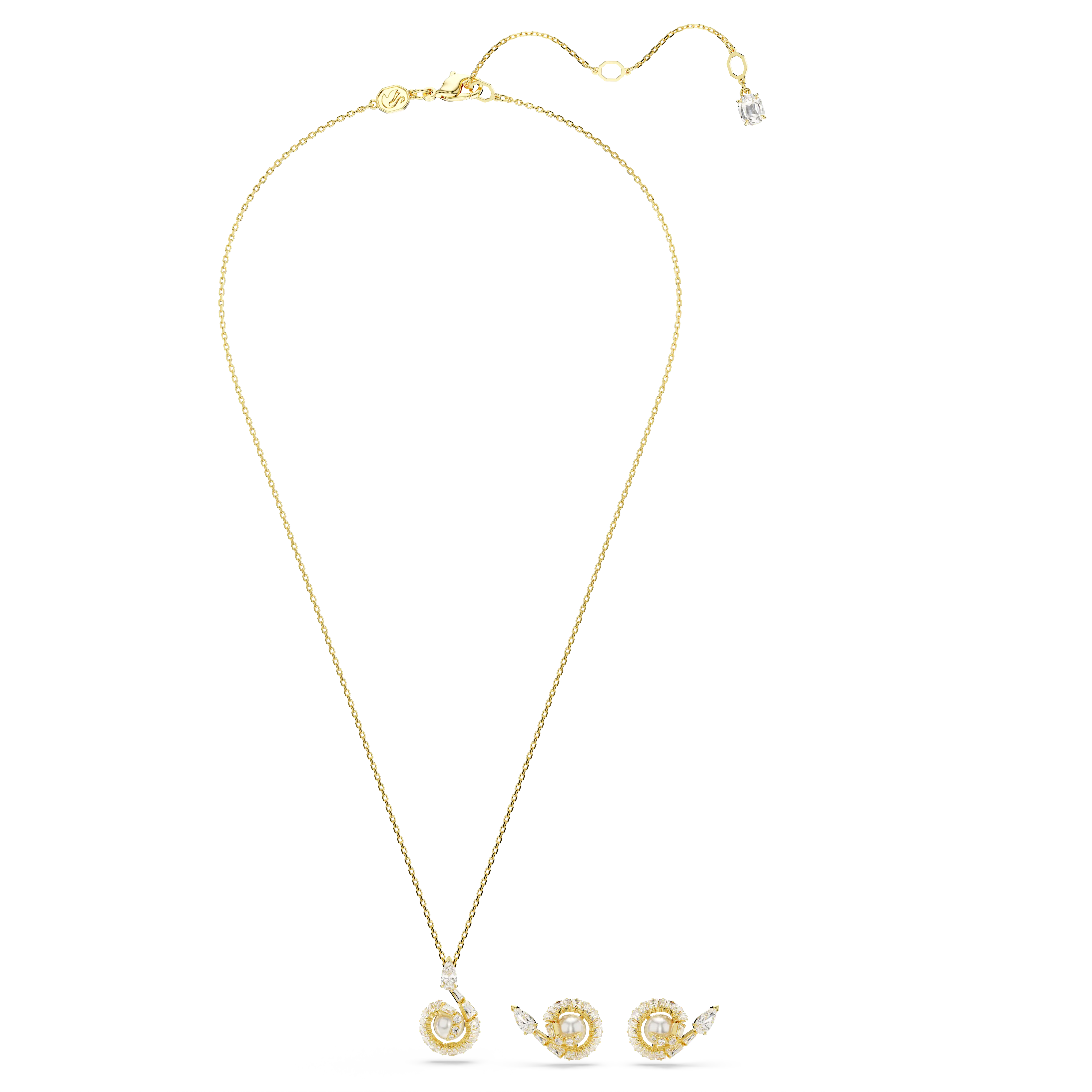 Snake set Crystal pearl/Mixed cuts/Year of the Snake/White/Gold-tone plated