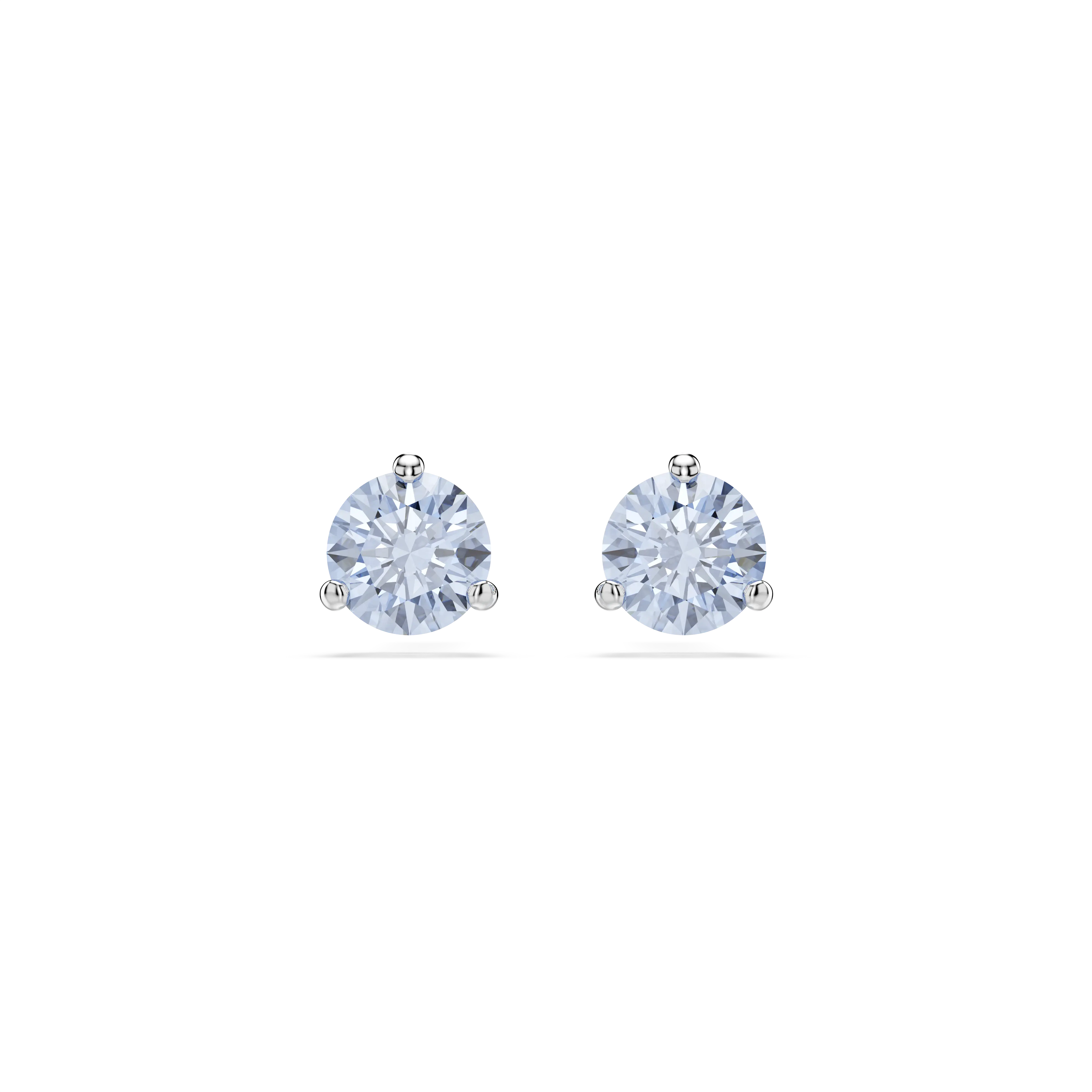 Solitaire stud earrings Round cut/Blue/Rhodium plated