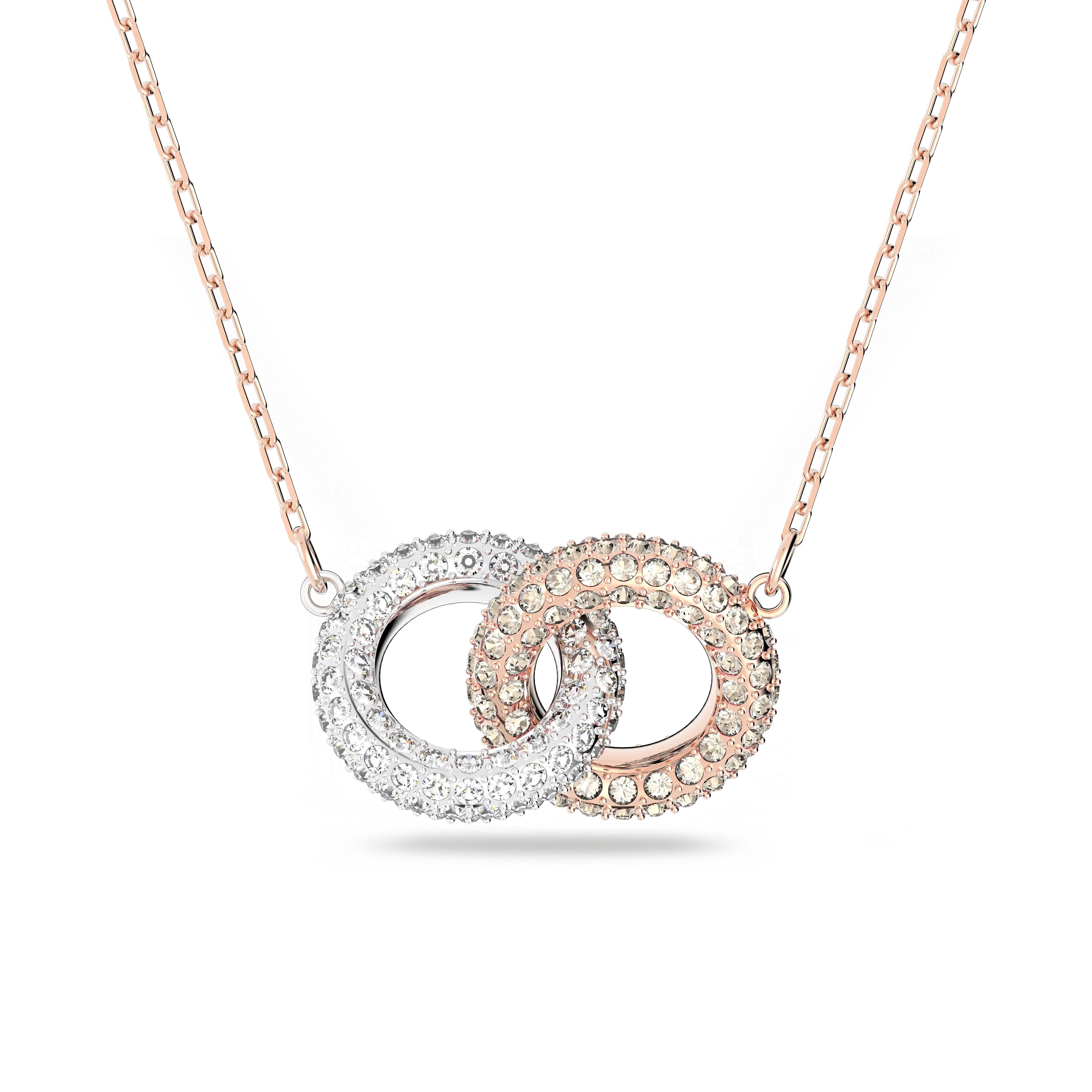 Stone necklace Intertwined circles/White/Rose gold-tone plated