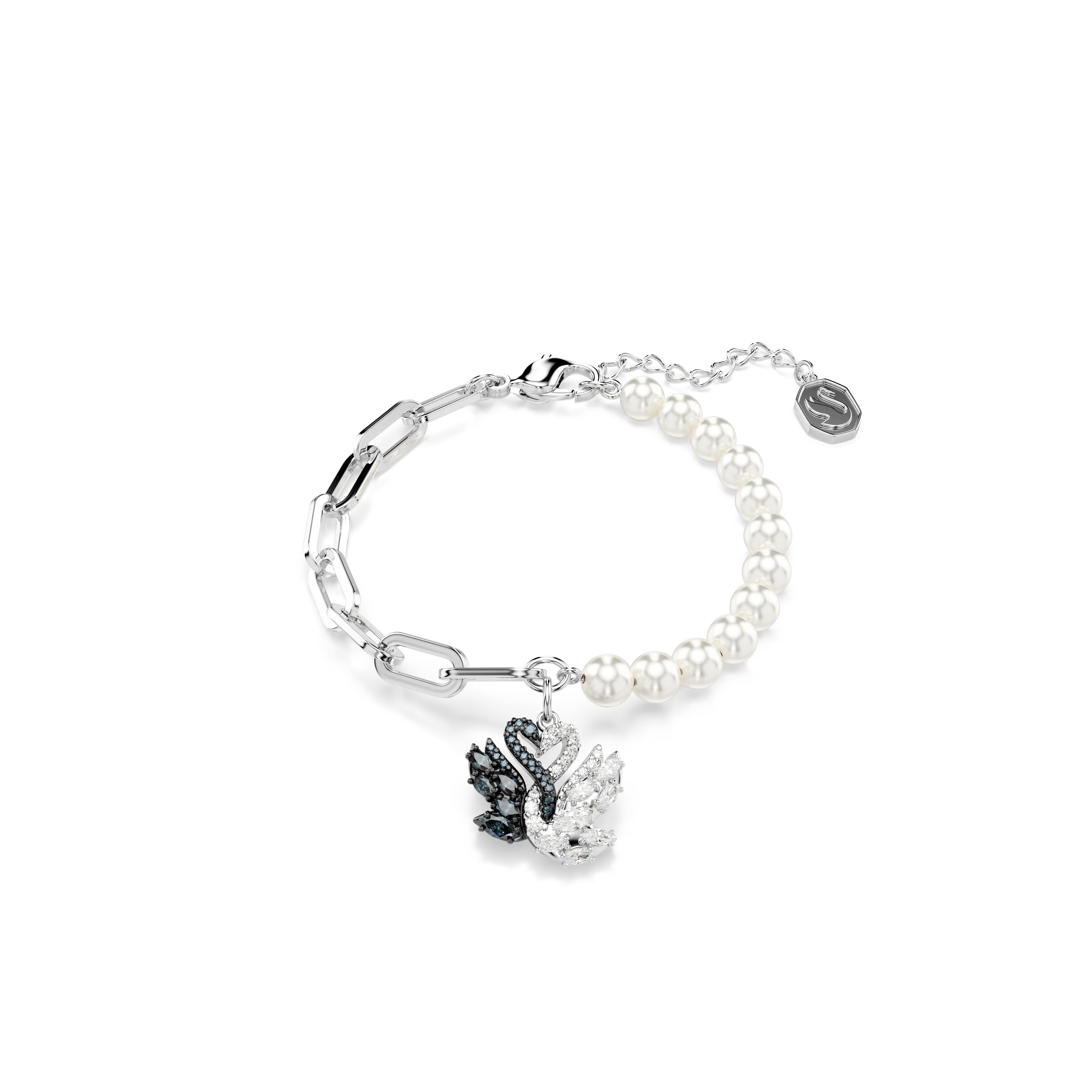 Swan bracelet Crystal pearl/Swan/Black/Mixed metal finish
