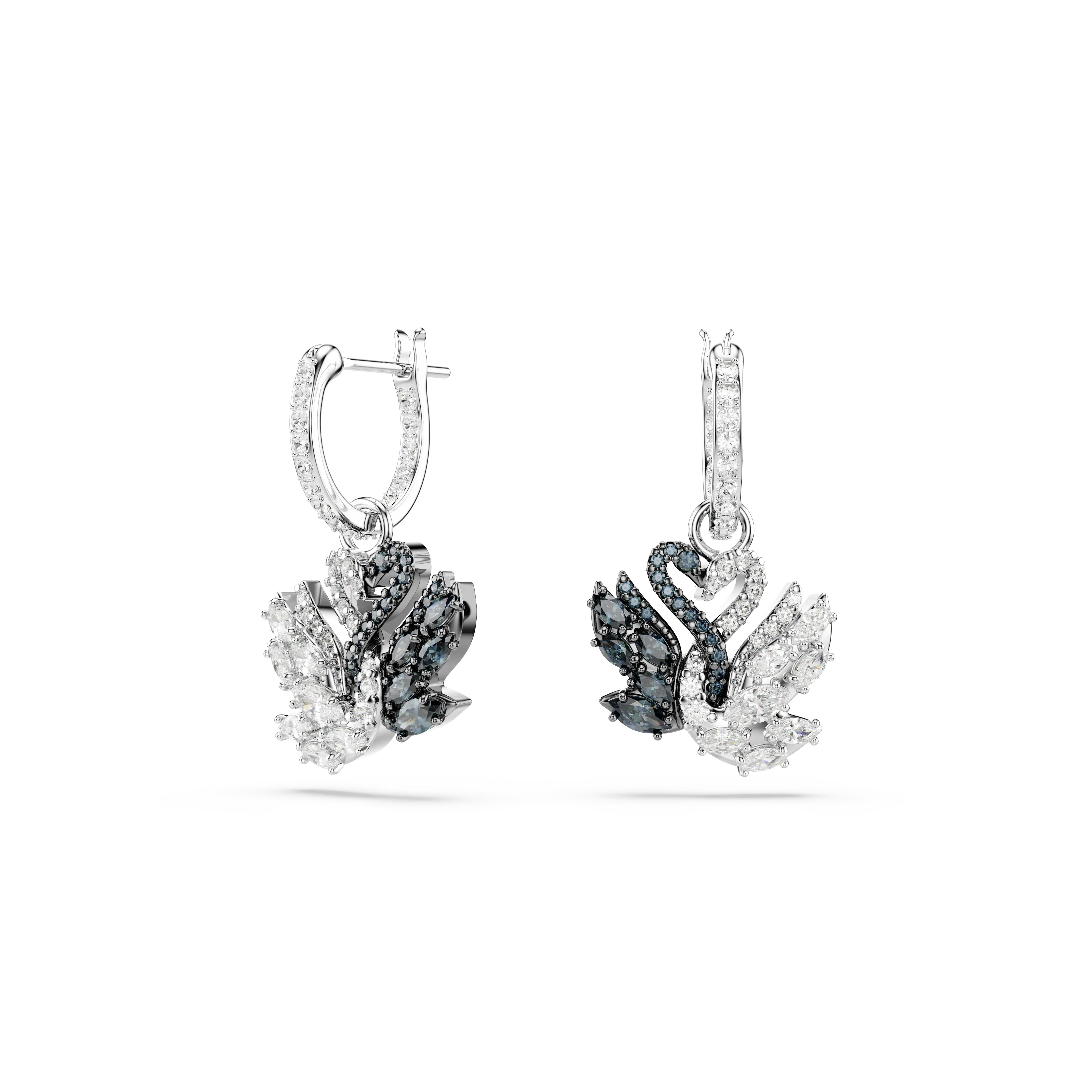 Swan drop earrings Swan/Black/Mixed metal finish