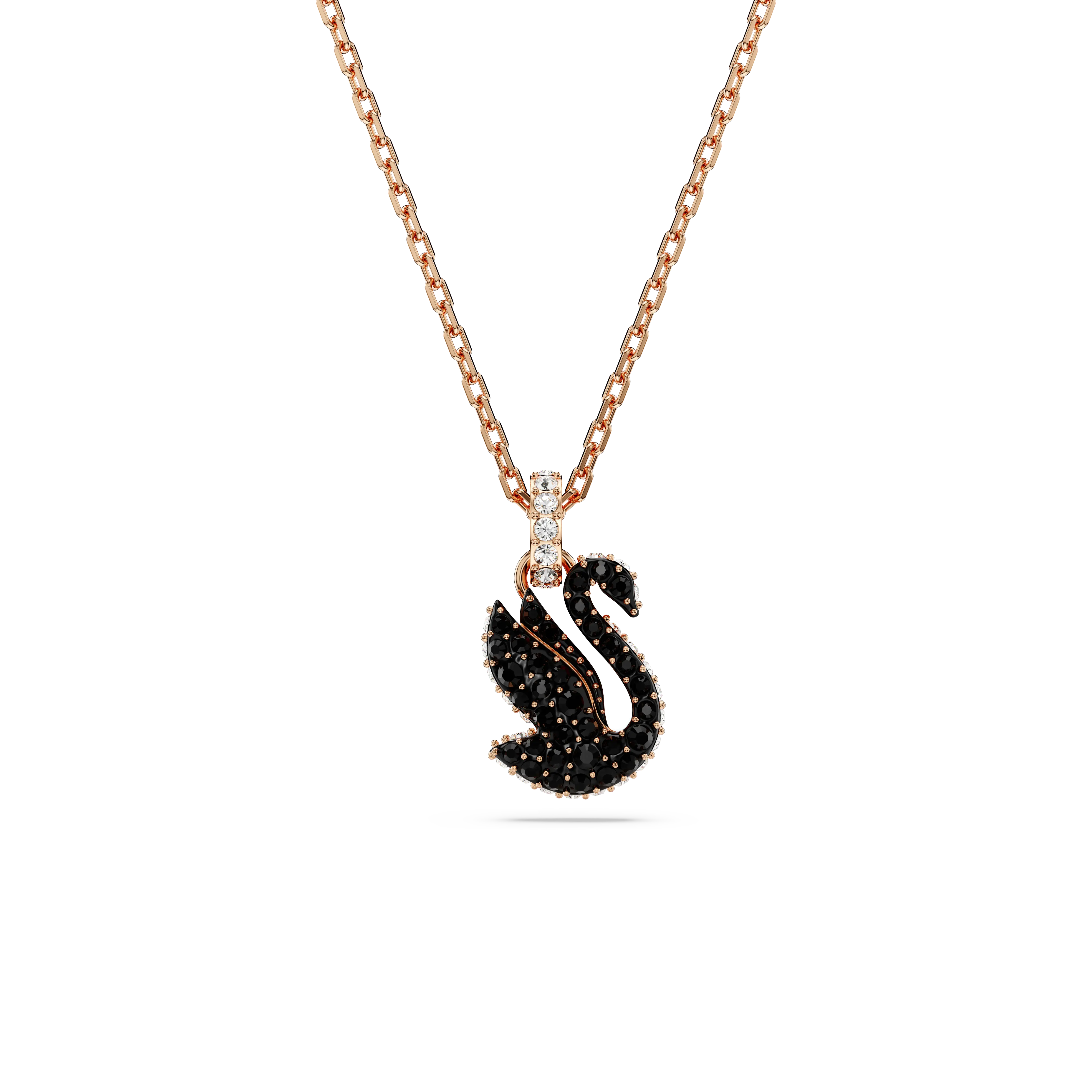 Swan pendant Swan/Small/Black/Rose gold-tone plated