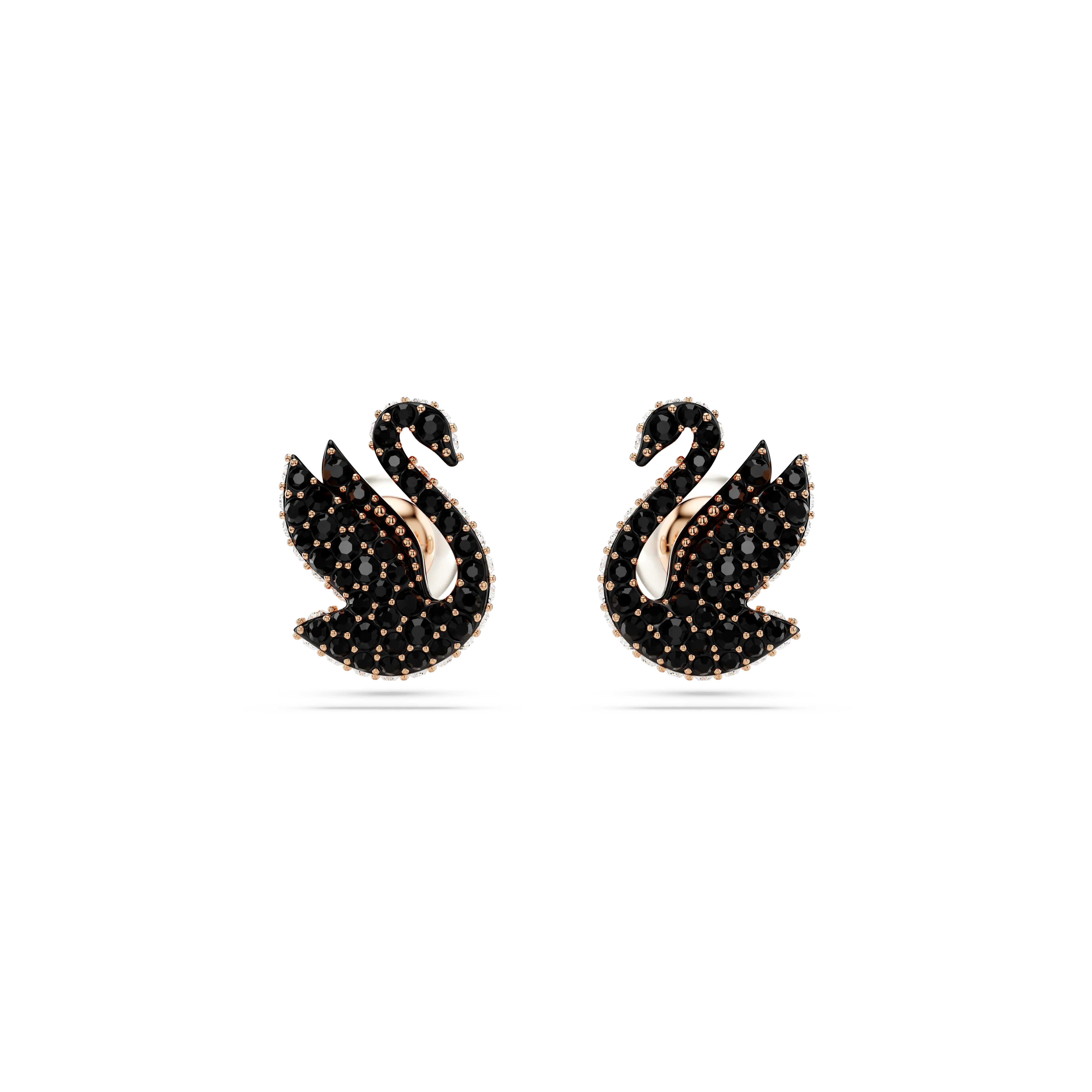 Swan stud earrings Crystal pearl/Swan/Black/Rose gold-tone plated
