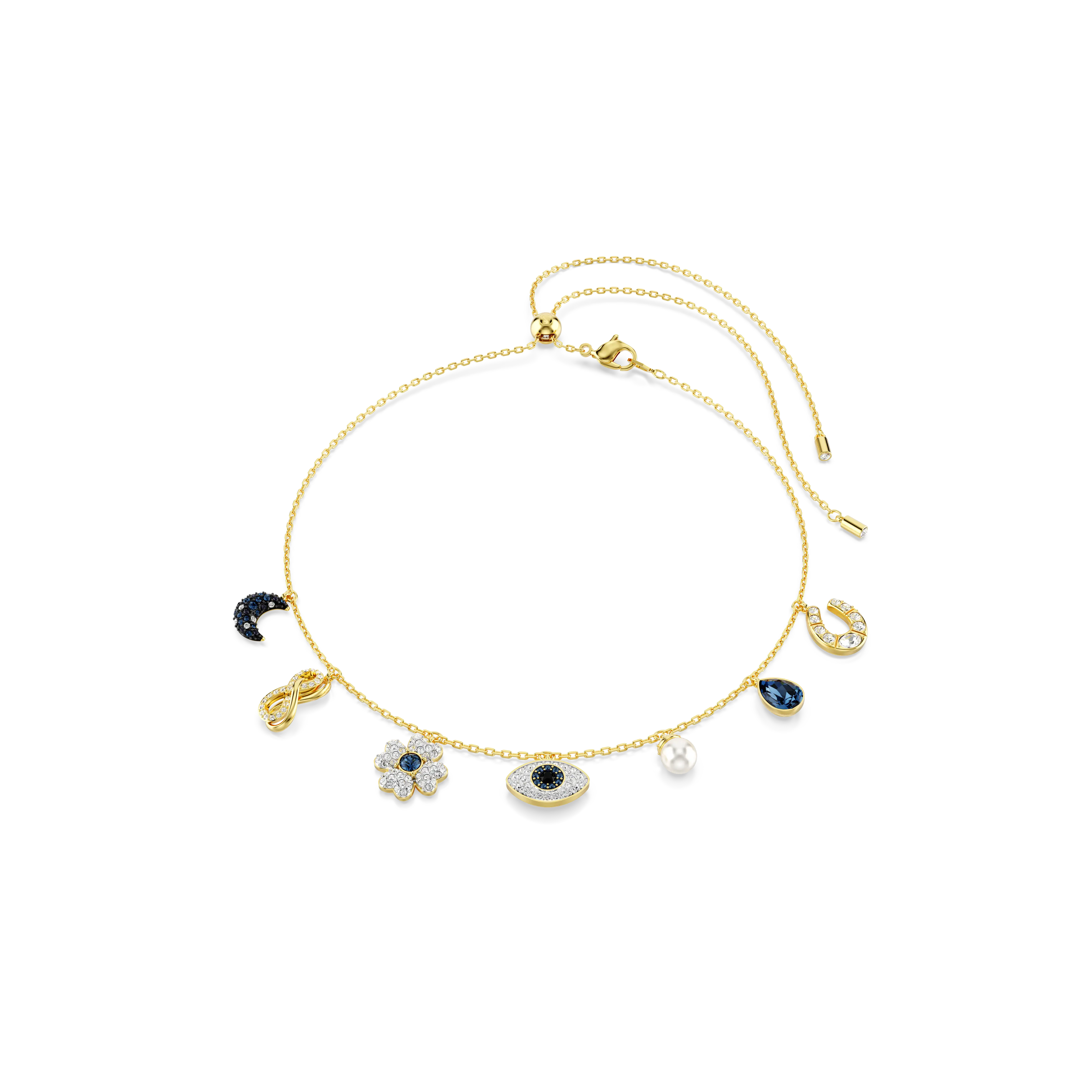 Symbolica choker Crystal pearl/Moon/infinity/clover/evil eye and horseshoe/Blue/Gold-tone plated