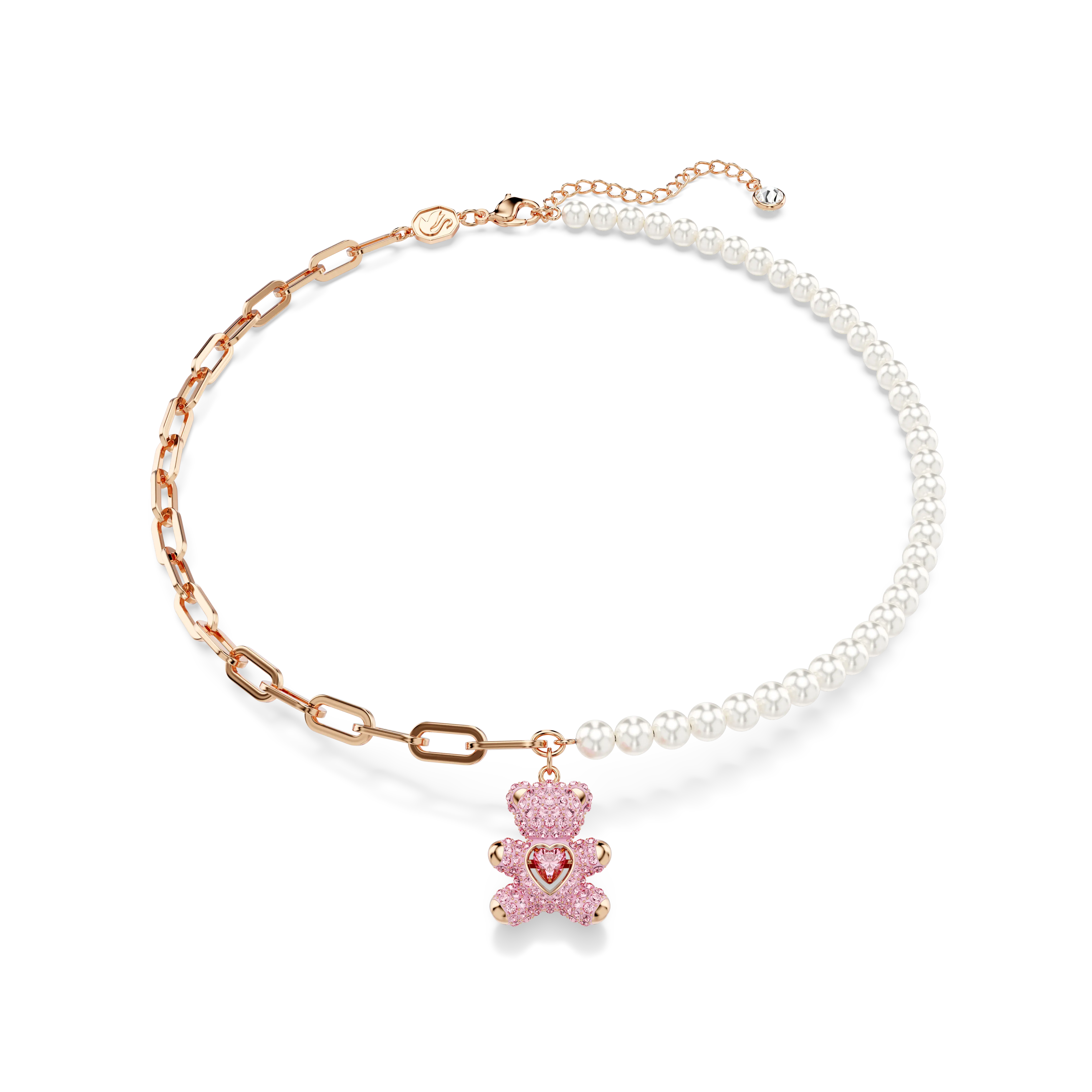 Teddy pendant Crystal pearl/Bear/Pink/Rose gold-tone plated