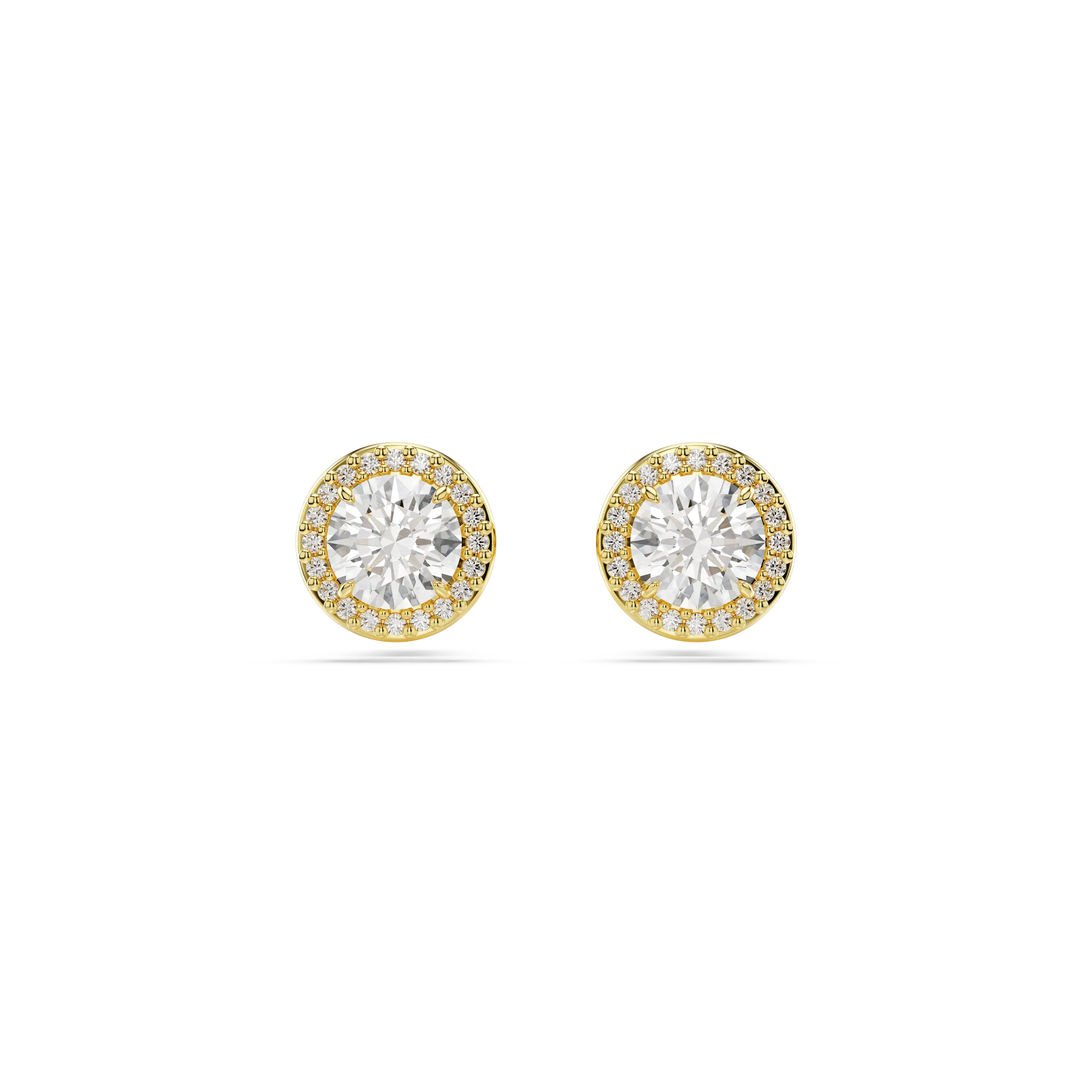 Una Angelic stud earrings Round cut/Gold tone/Gold-tone plated