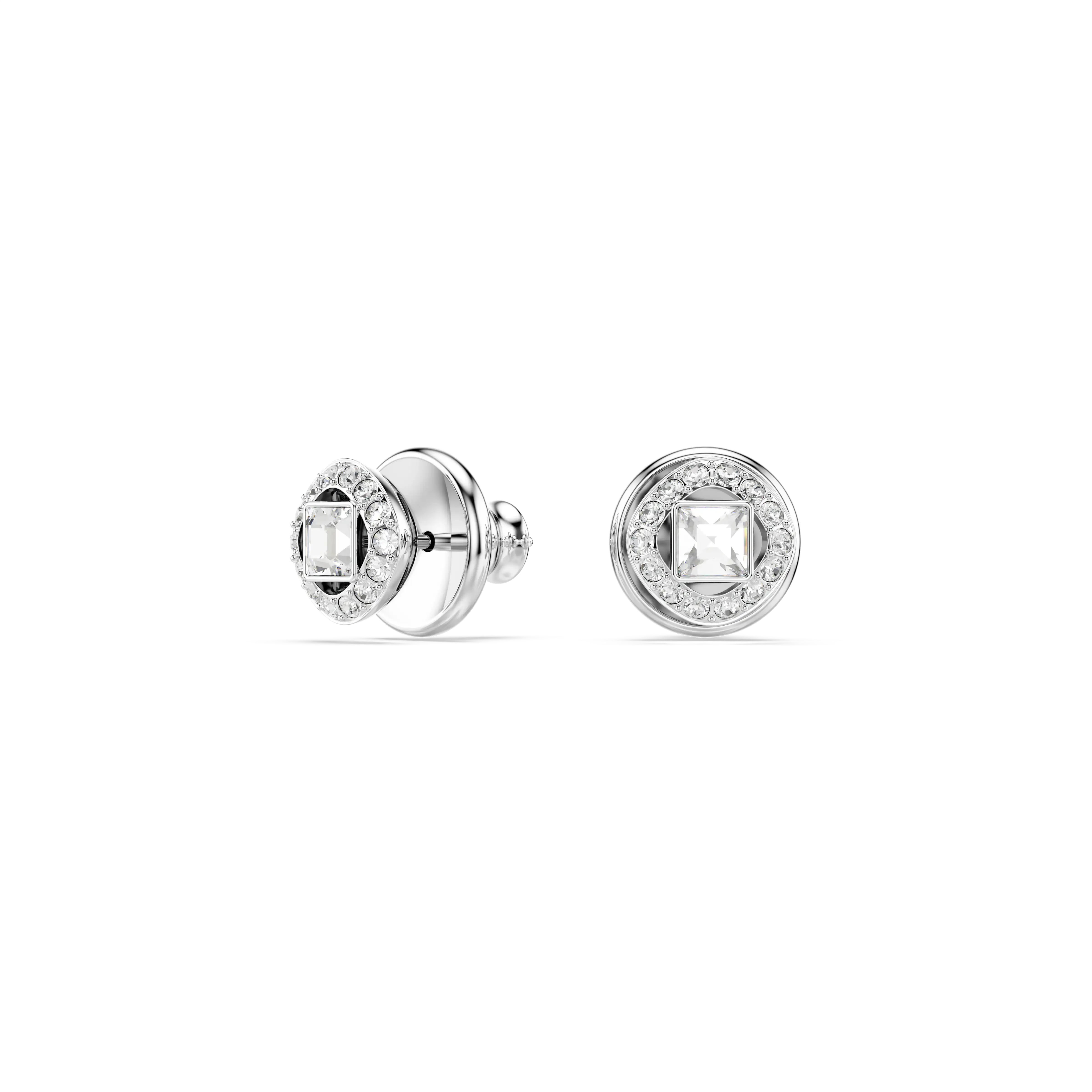 Una Angelic stud earrings Square cut/White/Rhodium plated