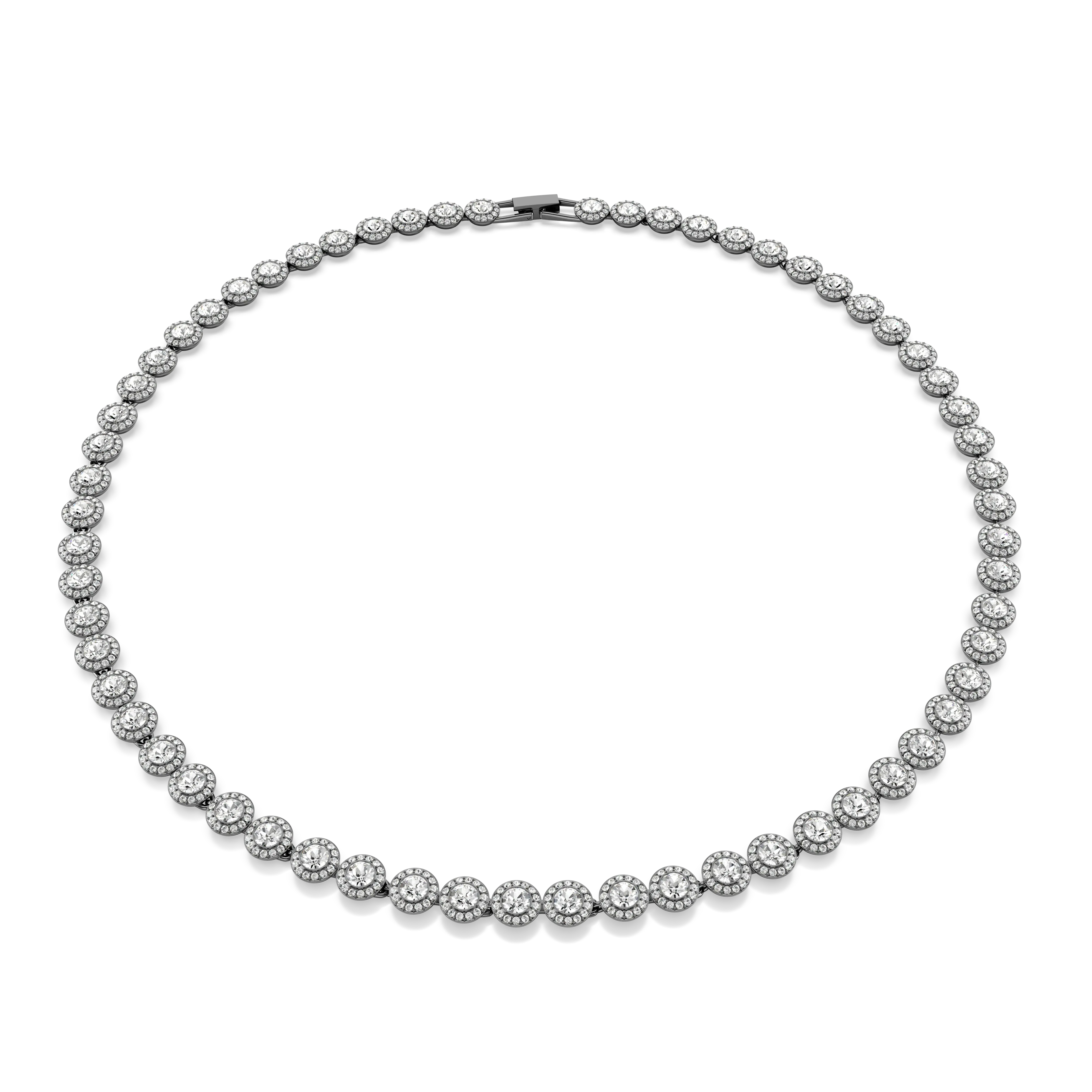 Una Angelic Tennis necklace Round cut/Long/White/Ruthenium plated