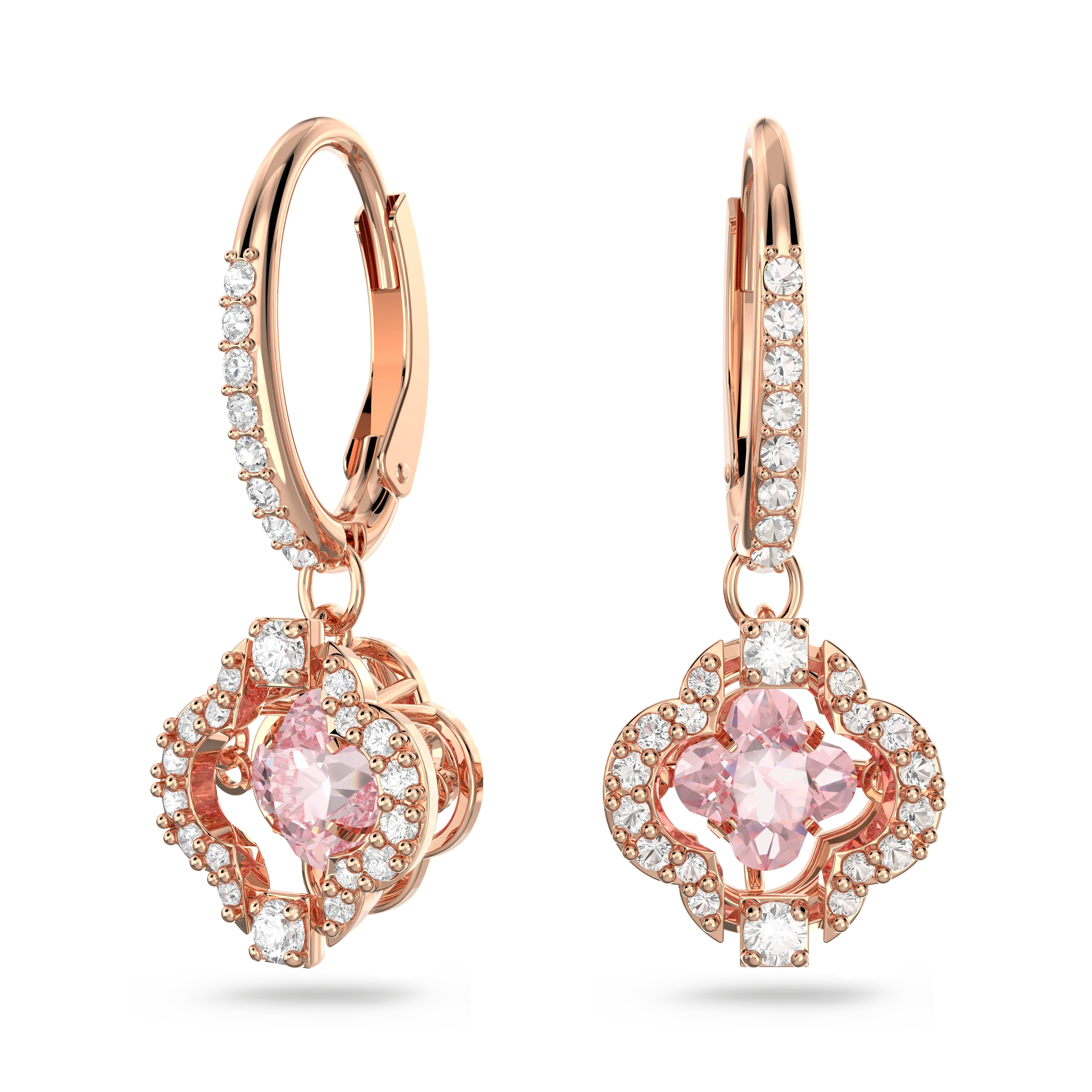 Una drop earrings Clover/Pink/Rose gold-tone plated