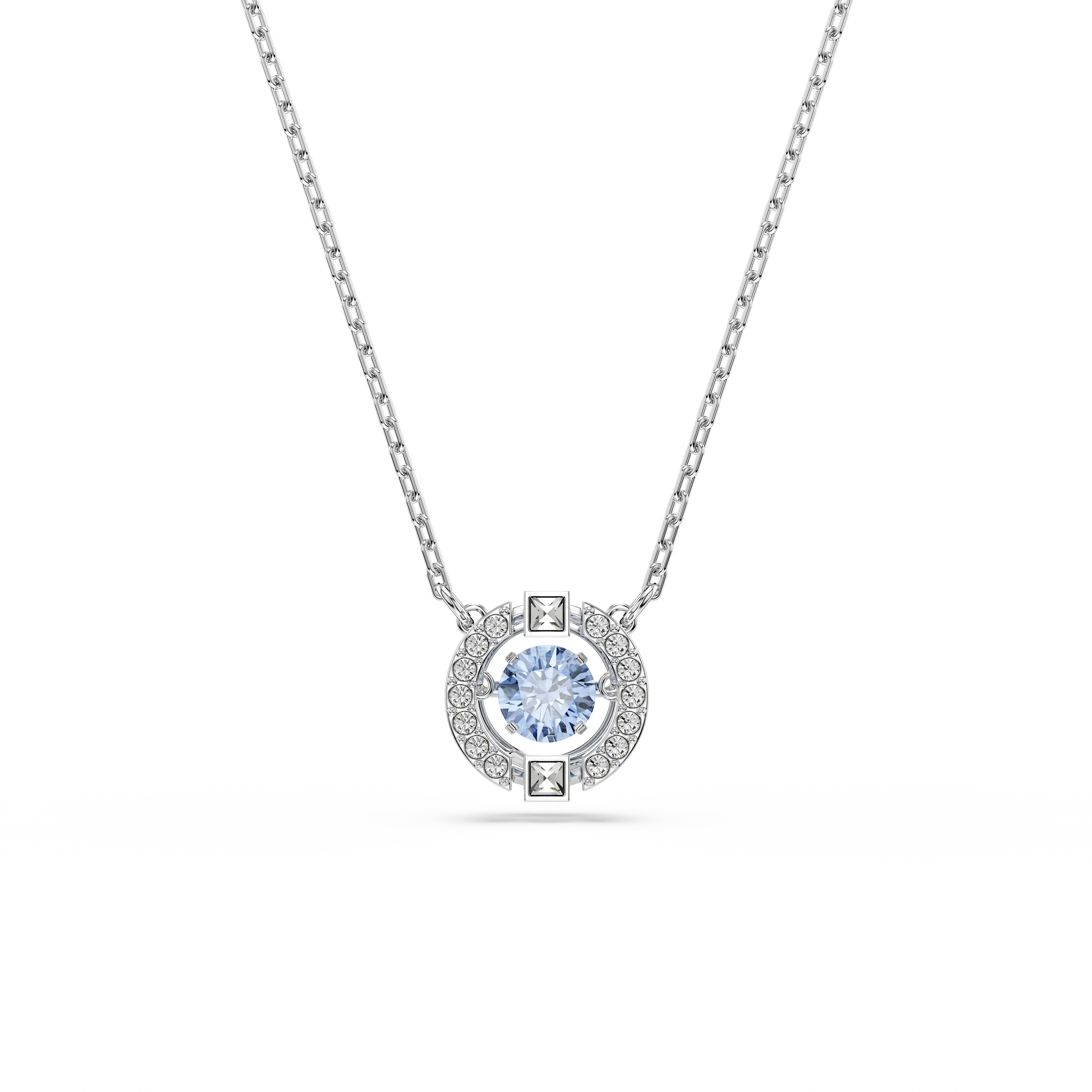 Una necklace Round cut/Blue/Rhodium plated