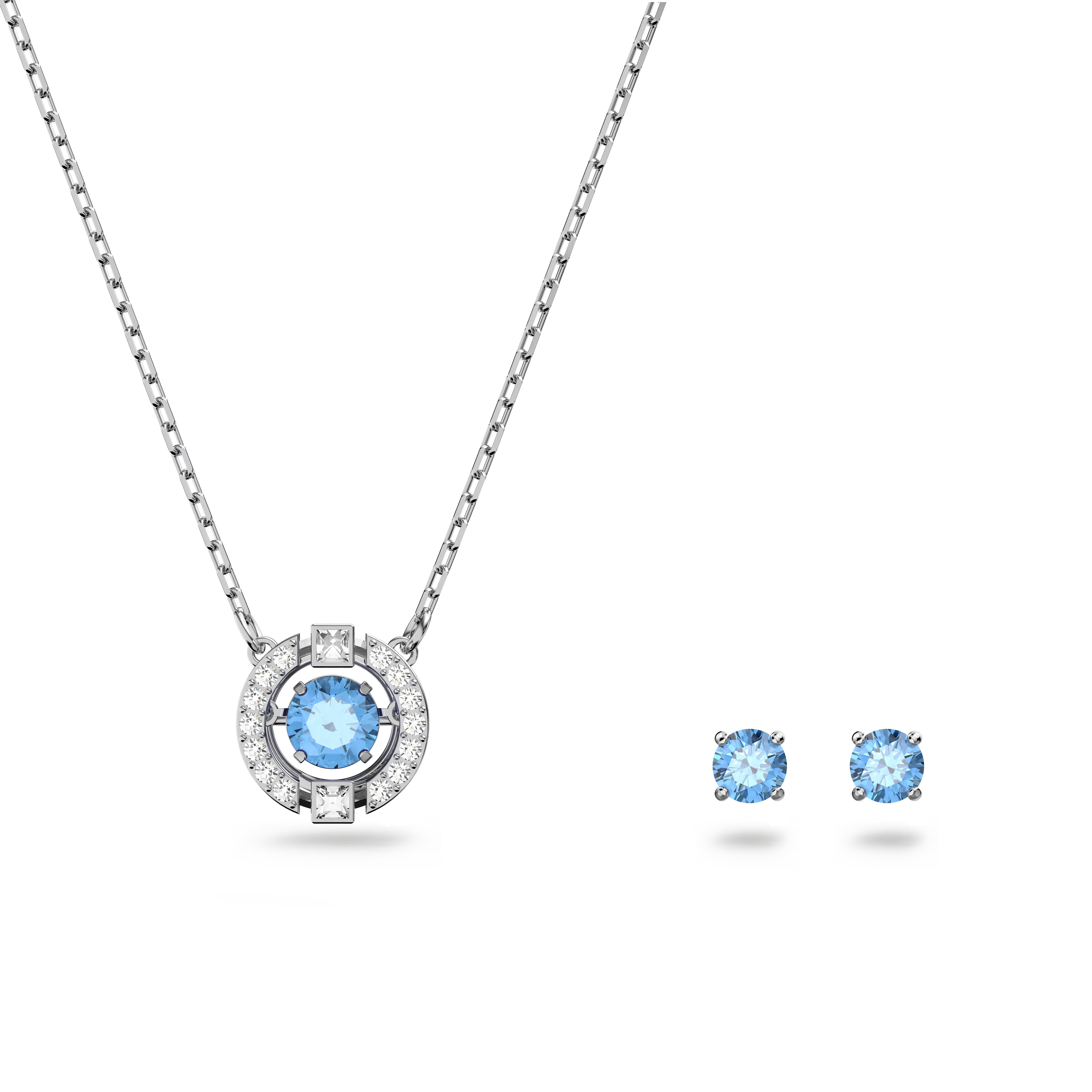 Una set Round cut/Blue/Rhodium plated