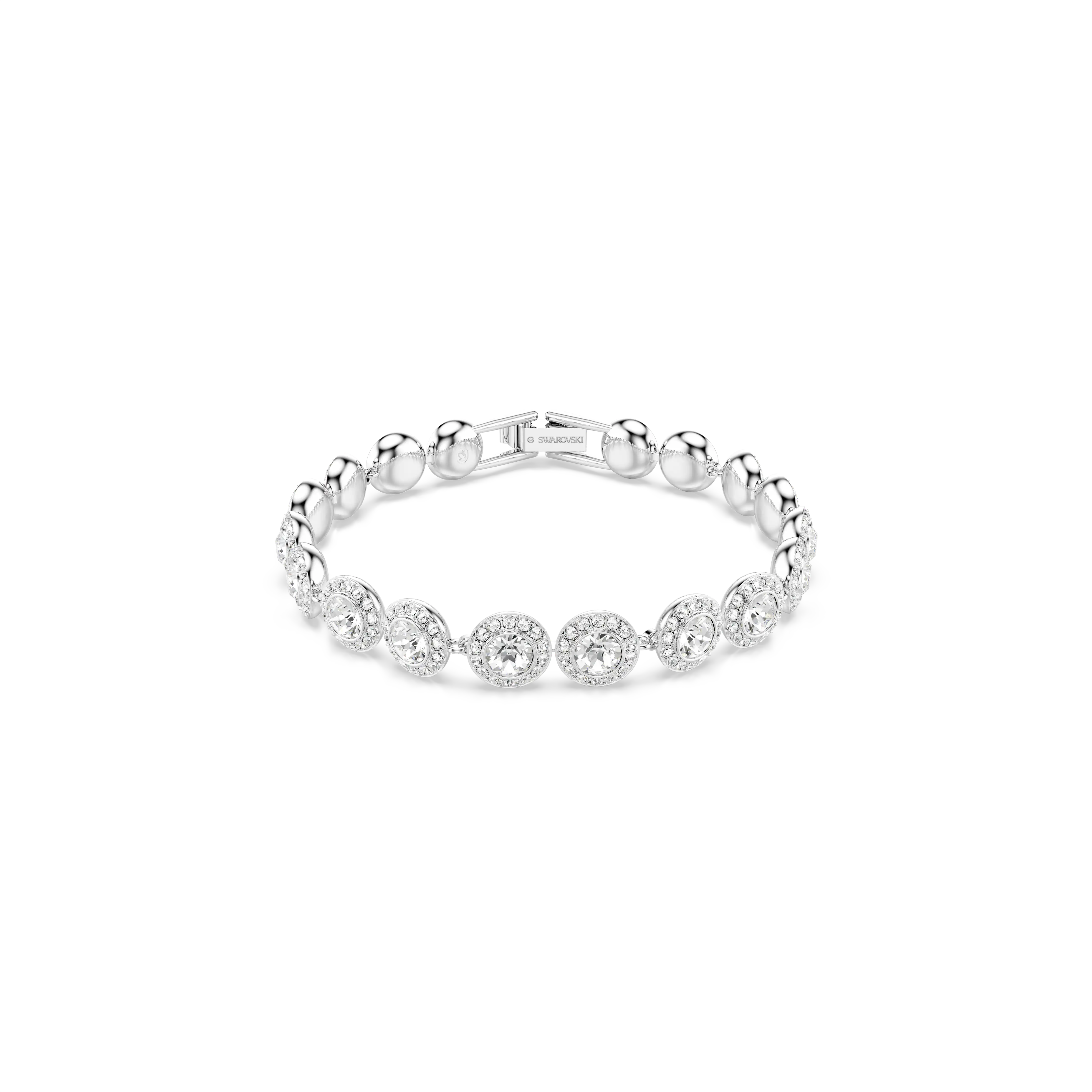 Una Tennis bracelet Round cut/White/Rhodium plated