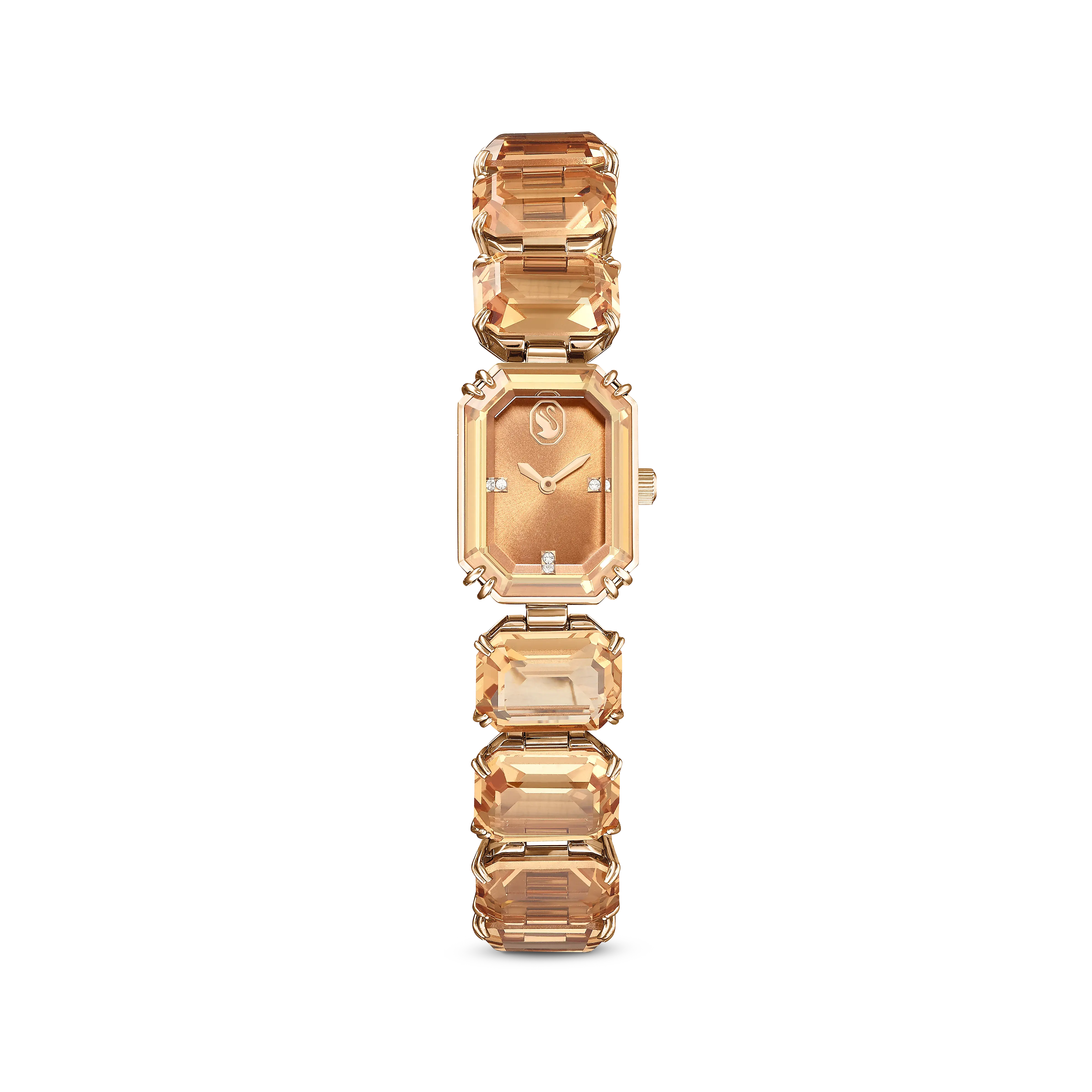 Watch Octagon cut bracelet/Brown/Champagne gold-tone finish